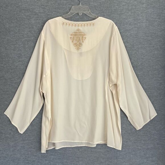 Diane von Furstenberg Embroidered Silk Tunic Womens 1X Cream Gold Sheer Elegant - Picture 5 of 10